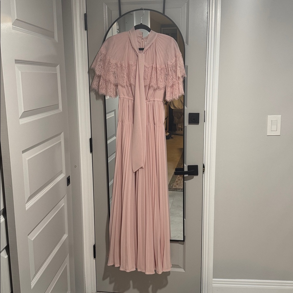 Self-Portrait Pink Pleated Lace Maxi Dress - Picture 5 of 5